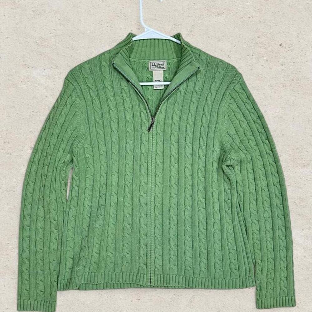 vintage L.L. Bean Women's Cable Knit Quarter Zip Sweater Green size M